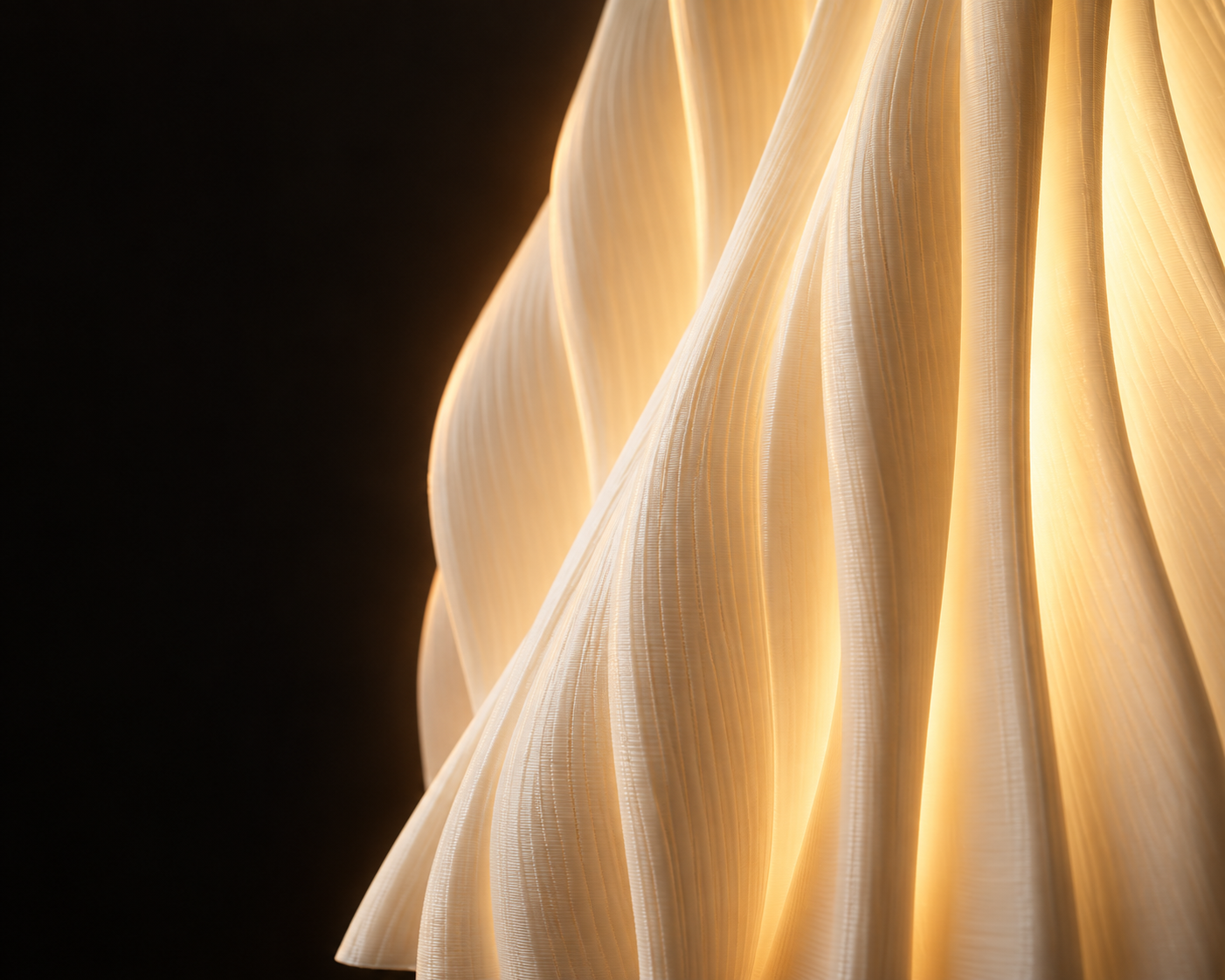 Close-up of illuminated 3D-printed ribs and layer texture